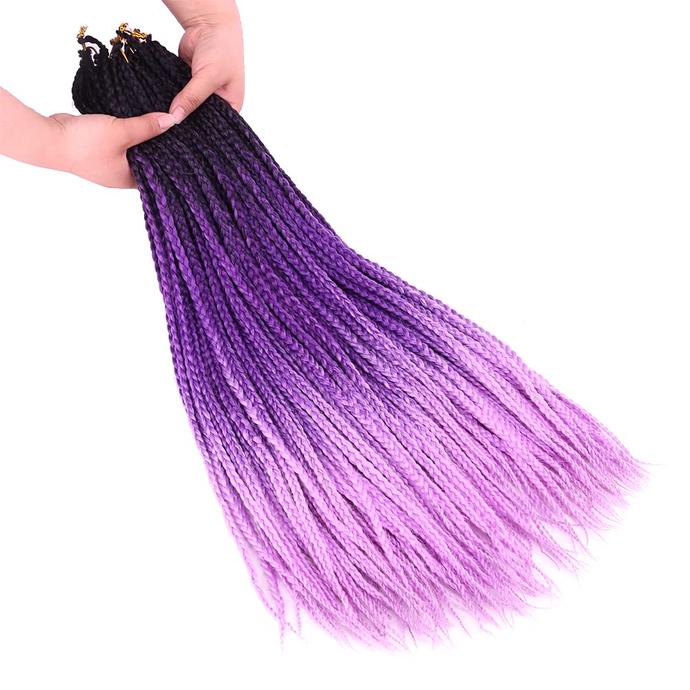 Purple Crochet Box Braids Pre Looped Box Braids Crochet Hair for Black Women 3X Goddess Braid Crochet Hair 6 Packs 24 Inch Knotless Straight Braiding Hair Extensions(T1/Purple/Light Purple#)