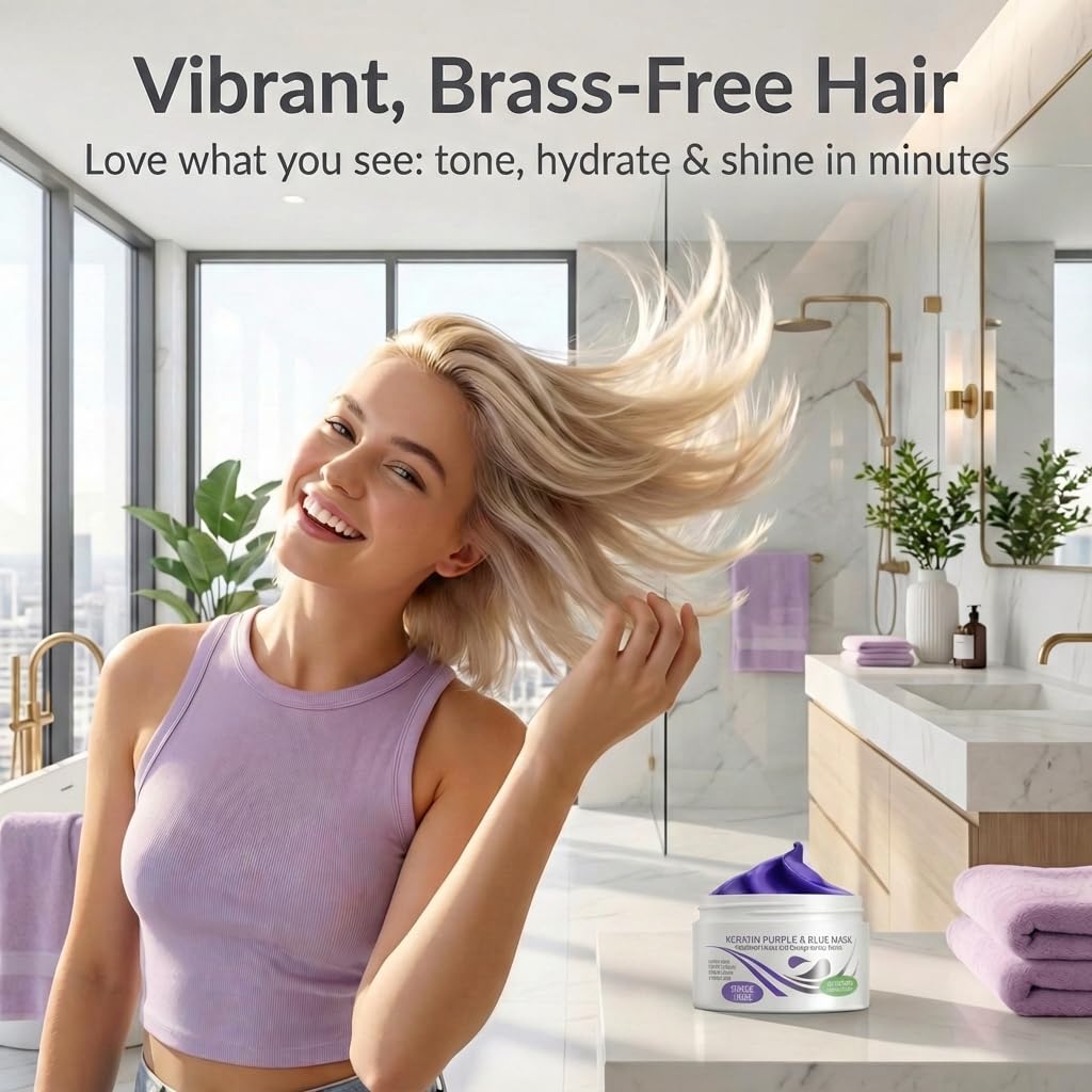 VITAMINS Keratin Purple Hair Mask - Deep Conditioner for Blonde, Silver & Gray Hair - Toner to Neutralize Brassiness