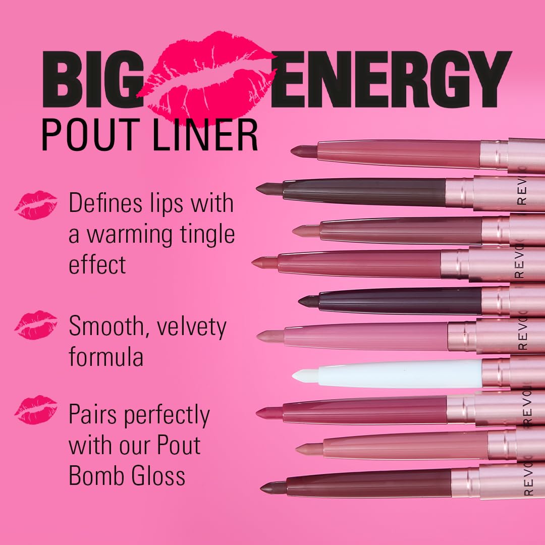 Revolution Beauty, Pout Bomb Plumping Lip Liner, Long Lasting Lip Shaper with Hyaluronic Acid & Vitamin E, Vegan & Cruelty-Free, Cool-Toned Pink