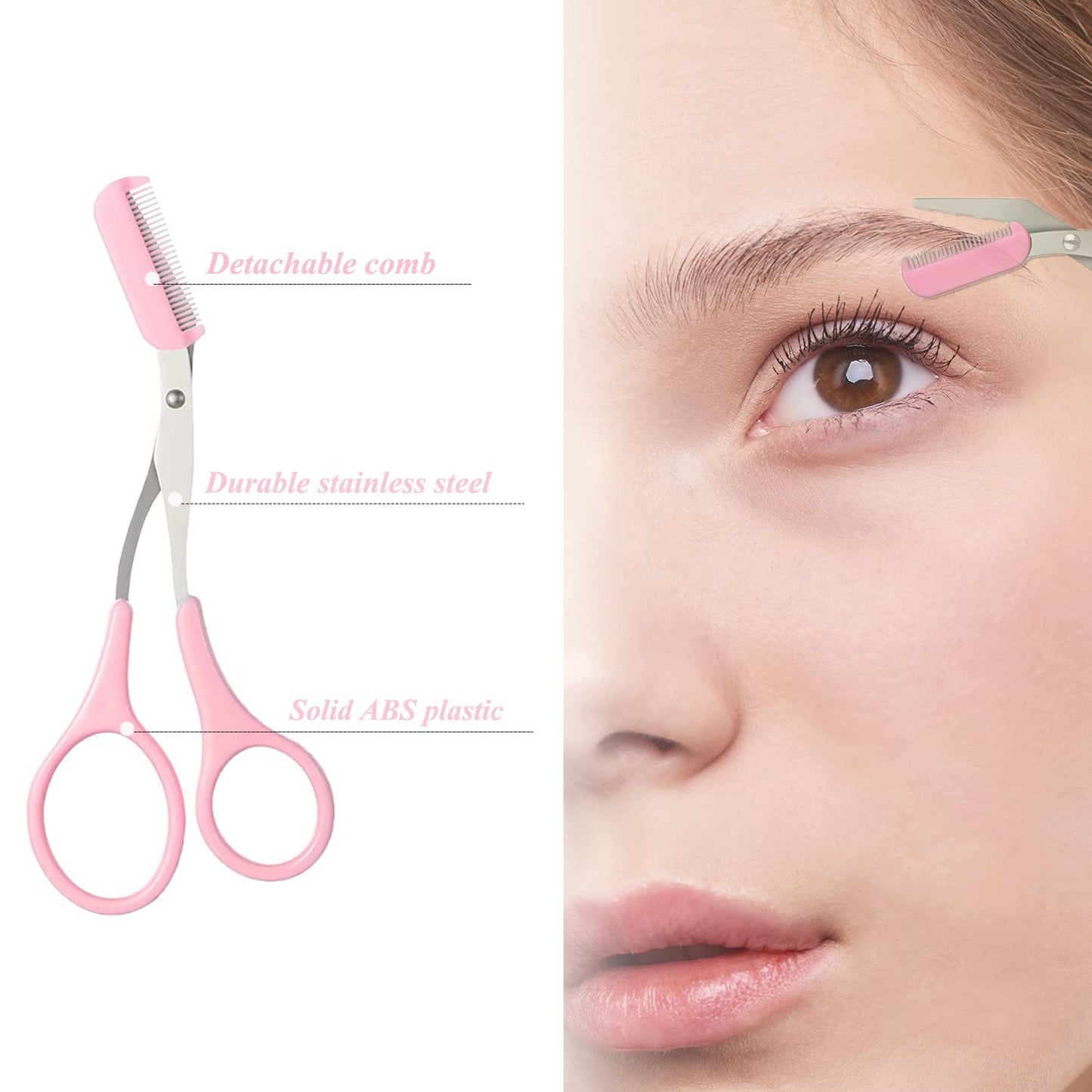 ONEUPIN 7-Piece Professional Eyebrow Grooming Kit with Razor, Tweezer, Eyelash Curler, False Eyelash Tool, Scissors, Comb - Women's Kit (Pink)