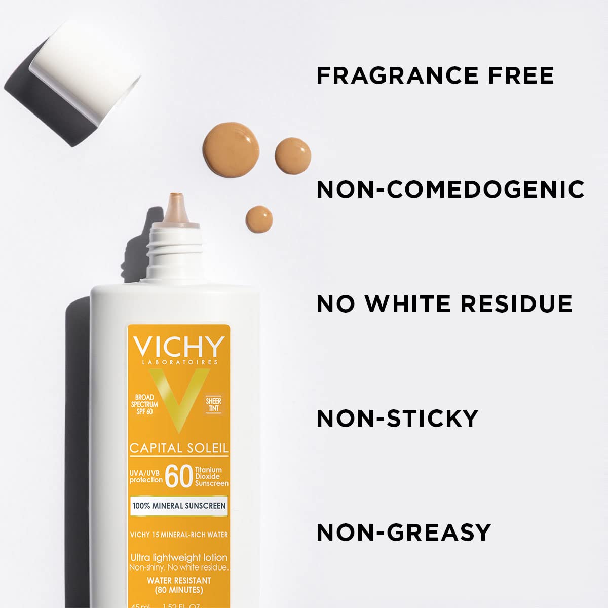 Vichy Capital Soleil Tinted Mineral Sunscreen SPF 60 - Lightweight, Water-Resistant Face Protection, Travel Size
