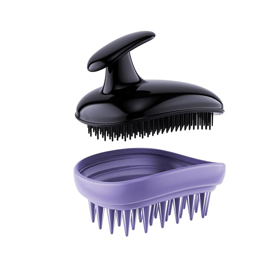 Skiennix 2-in-1 Scalp Massager Shampoo Brush - Exfoliating Dandruff Scrubber for Hair Growth | Black Purple