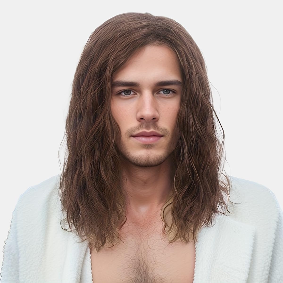 REEWES Mens Wig Long Men Wigs Wig Curly Wave Layered Hair with Cap Flame Redartant Synthetic Hair Wig Natural Hair Wig for Male Daily Party Costume Cosplay Wear (Brown)