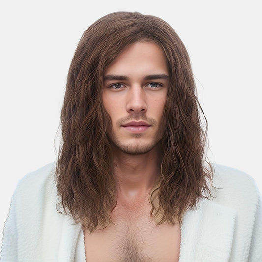 REEWES Mens Wig Long Men Wigs Wig Curly Wave Layered Hair with Cap Flame Redartant Synthetic Hair Wig Natural Hair Wig for Male Daily Party Costume Cosplay Wear (Brown)
