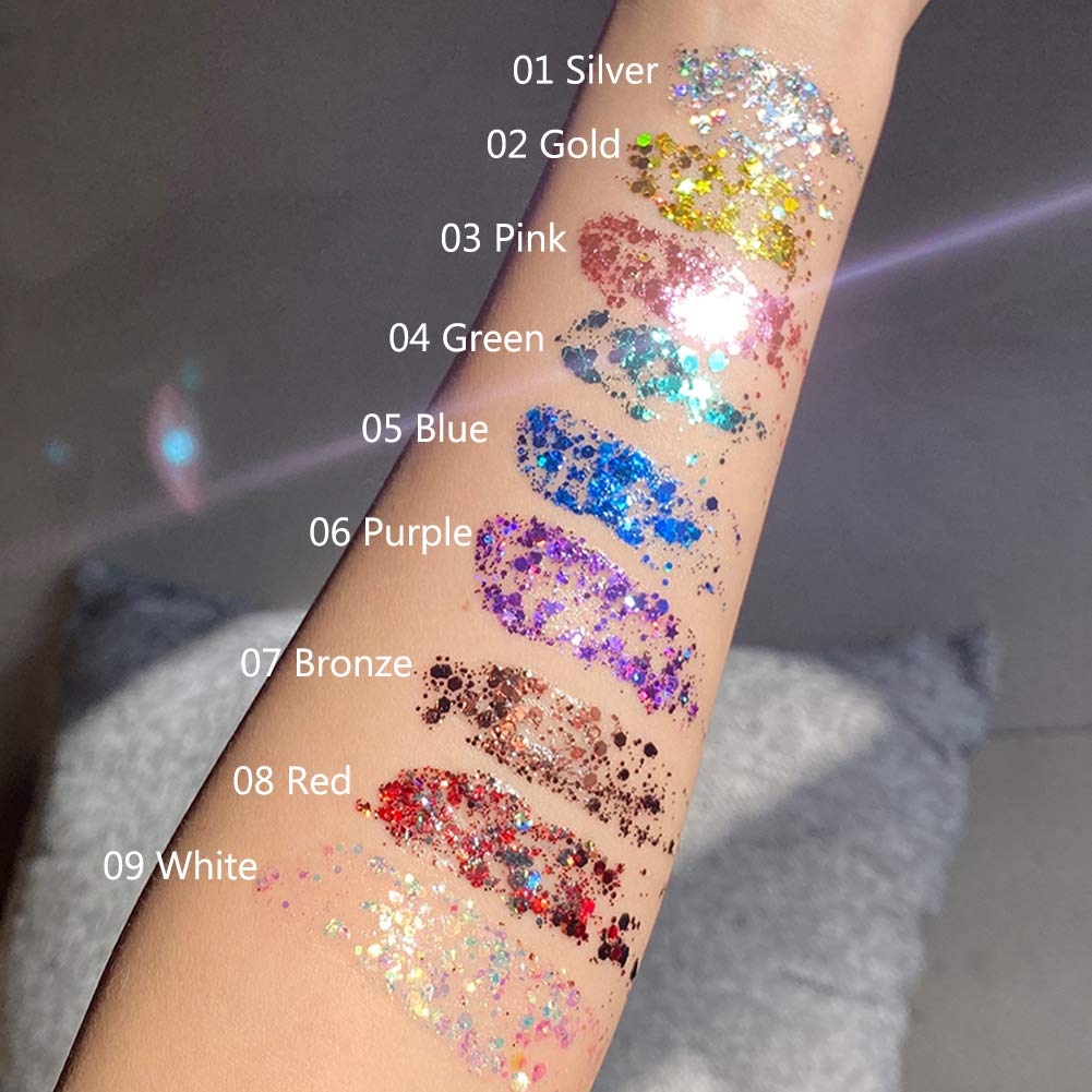 GL-Turelifes Mermaid Sequins Chunky Glitter Liquid Eyeshadow Glitter Body Gel Festival Glitter Cosmetic Face Hair Nails Makeup Long Lasting Sparkling 30g