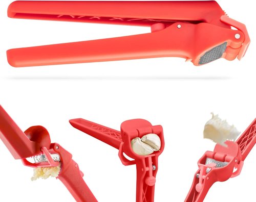 Dreamfarm Garject Lite Garlic Peeler & Press - 2-In-1 Mincer with Ejector, Red Nylon