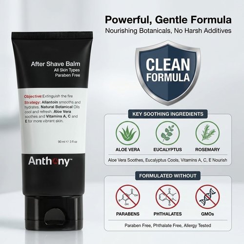 Anthony After Shave Balm - Cooling & Hydrating Lotion with Aloe Vera & Vitamins A, C, E | 3 fl oz