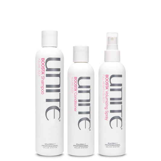 UNITE Hair BOOSTA Shampoo, Conditioner & Volumizing Spray - Adds Lift, Body & Shine for Fine Hair - 10 Fl Oz, 8 Fl Oz, 8 Fl Oz