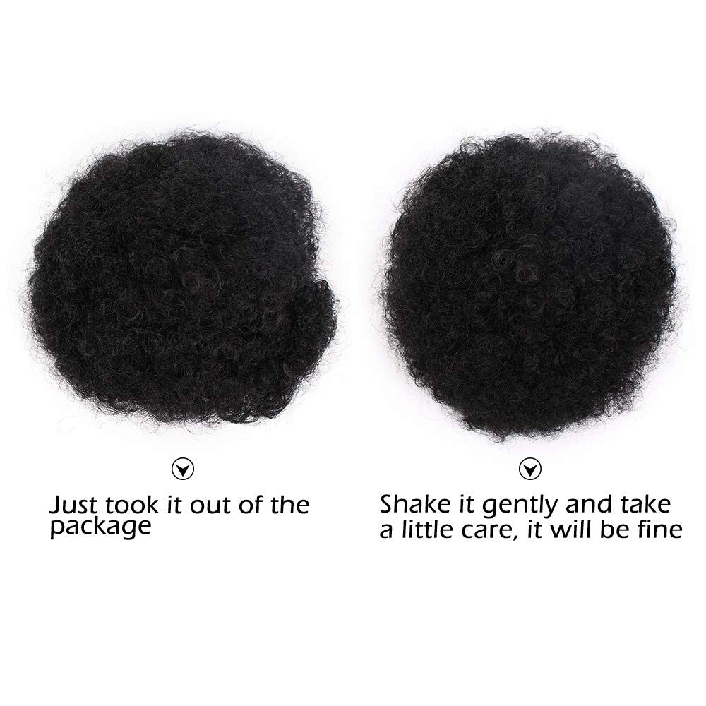 AISI QUEENS Natural Black Puff Ponytail for Women And Kids, Synthetic Curly Hair Ponytail African American Short Afro Puff Ponytail Hair Extensions Wig with 2 Clips(1B#)