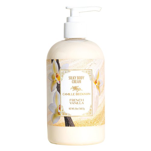 Camille Beckman French Vanilla Scented Silky Body Cream, Daily Moisturizer for All Skin Types | Non-Greasy Vegan Formula to Nourish and Soften Hands and Body, 13 Ounce