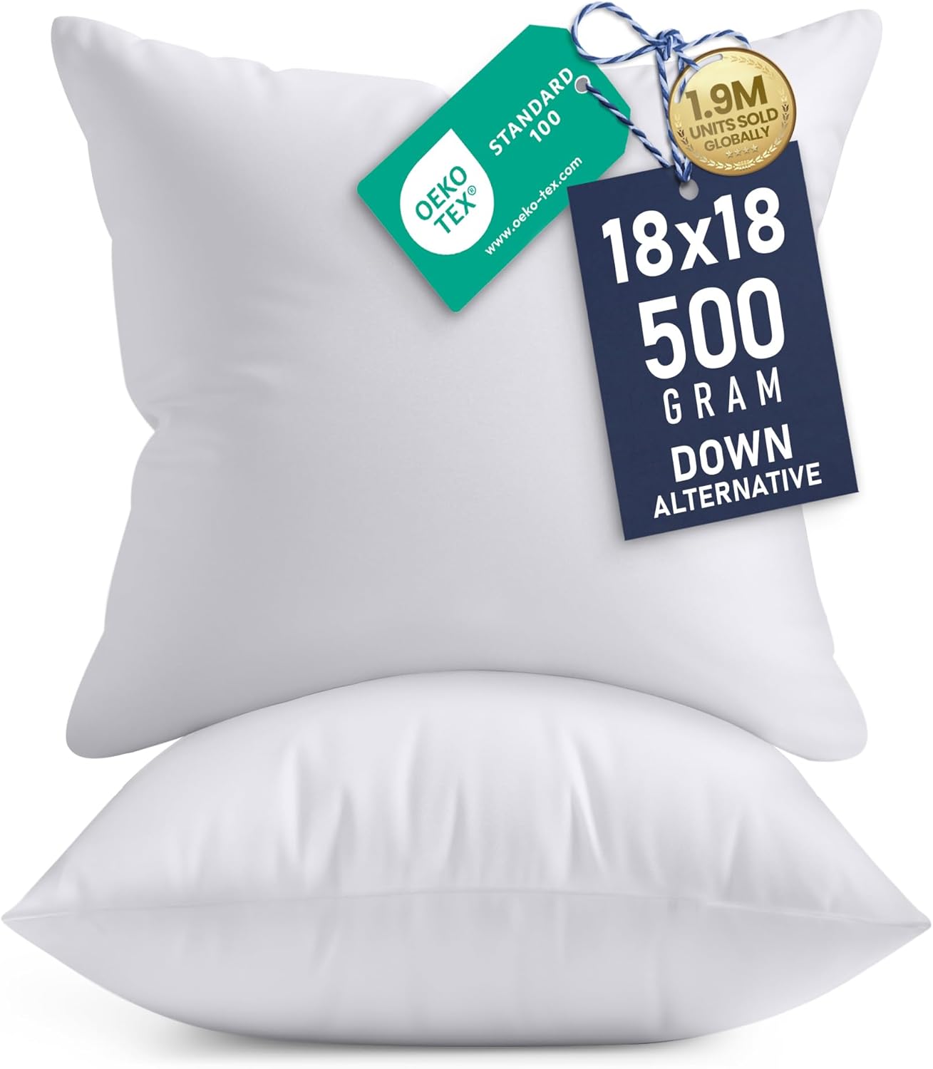 Utopia Bedding 18x18 Pillow Inserts - Set of 2 White Decorative Cushions for Sofa & Bed - Soft & Fluffy