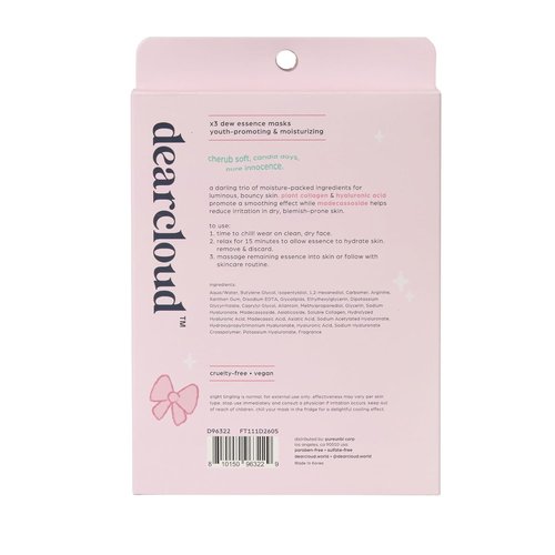 Dearcloud Beary Glowy Skin Face Mask - Deep Moisturizing Dew Essence with Vegan Collagen & Hyaluronic Acid (3 Count)