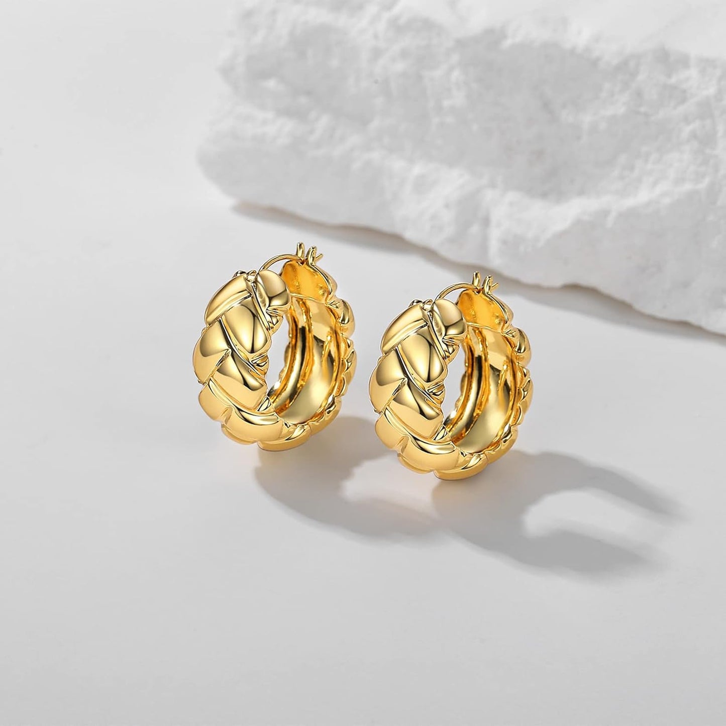 Skiennix 18K Gold Plated Chunky Hoop Earrings - Stylish Thick Statement Jewelry for Women