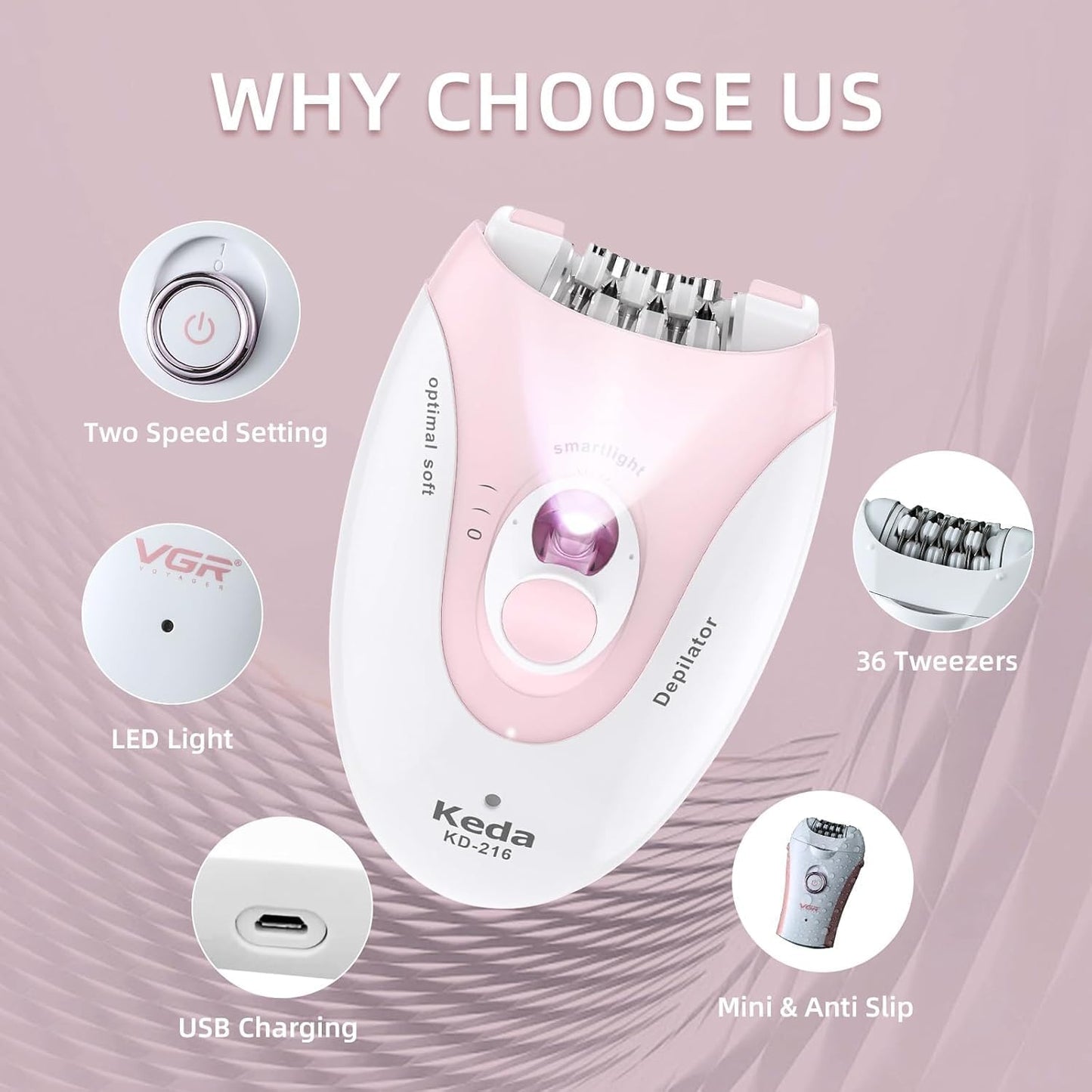 Skiennix Epilator for Women - 2 Speed Face Trimmer for Smooth, Hair-Free Skin | Ideal for Bikini, Arms, and Legs
