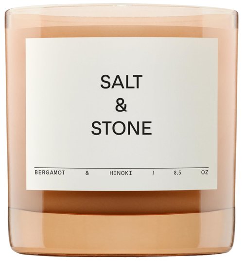 Salt & Stone Scented Candle for Women & Men | Coconut & Soy Blend Wax | Hand-Poured, Aromatic & Fragrant | 100% Cotton Wick | Long-Lasting 50 Hour Burn Time | Bergamot & Hinoki 8.5 oz