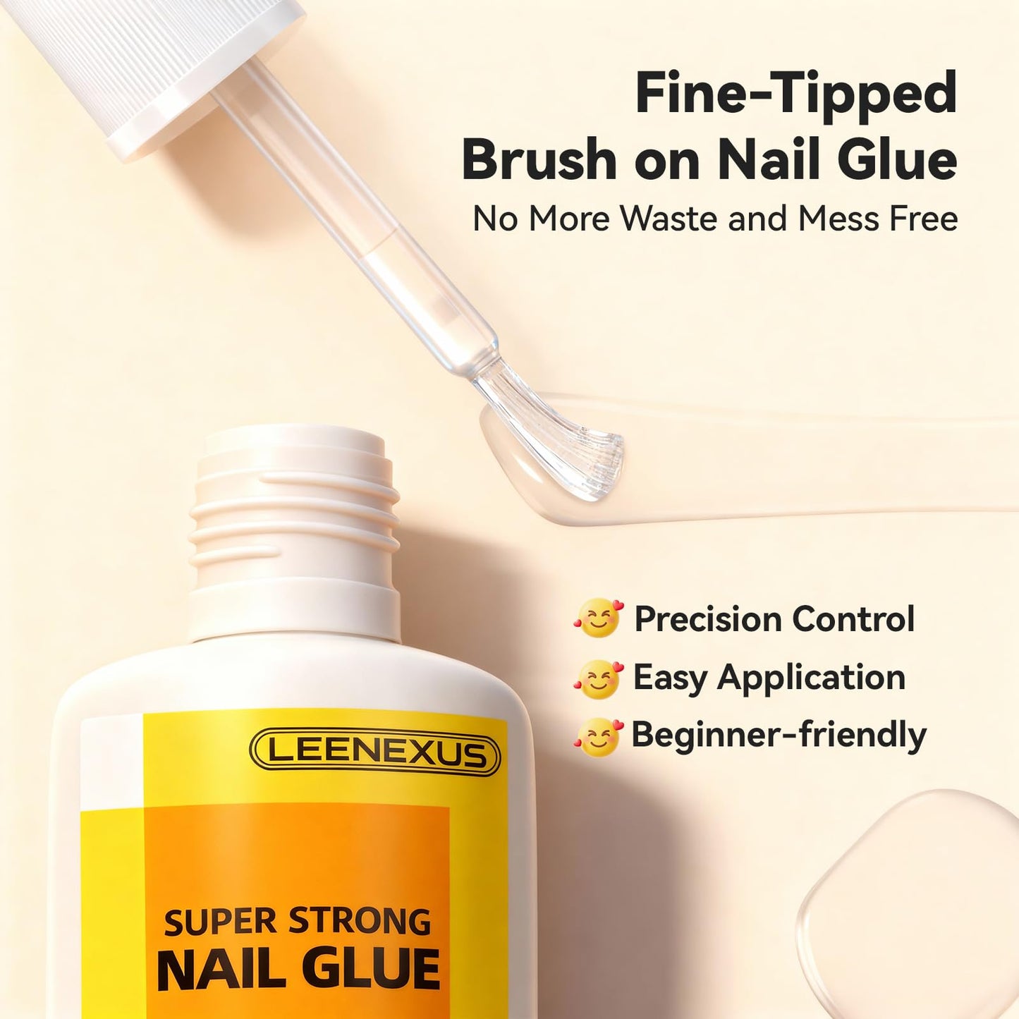 Super Strong Brush On Nail Glue Gel, LEENEXUS【Advanced Resin Formula with Micro-Anchoring】 10ml Long Lasting Nail Bond Glue for Press On Nails, Nail Tips & Acrylic Fake Nails, Mess Free & Fast Drying