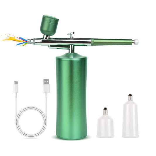 siyuwuro Airbrush Kit with Compressor Rechargeable Cordless 0.3mm Nozzle Airbrush Portable Adjustable Handheld Airbrush Set for Nail Art, Makeup, Painting, Cake Decorating, Green