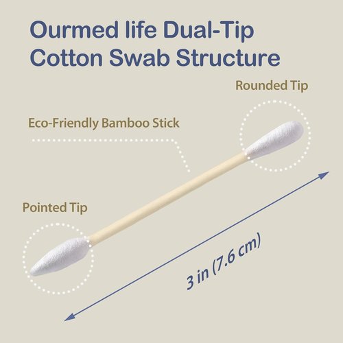Ourmed Life Cotton Swabs - Biodegradable Bamboo & Cotton, Hypoallergenic Double-Tipped Swabs (1000 Ct)