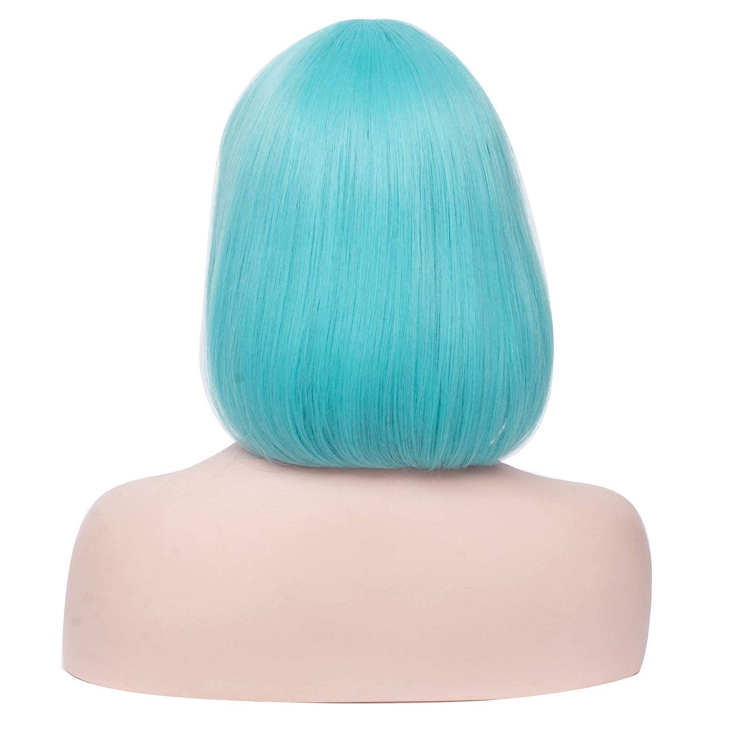 BERON 12 Inches Blue Bob Wig Short Straight Light Blue Wig with Bangs Teal Blue Wig for Women Halloween Cosplay or Daily Use Wigs (Light Blue)