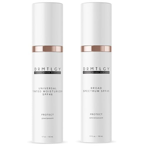 DRMTLGY Moisturizer with SPF 46 & Anti Aging Clear Universal Tinted SPF & Facial Sunscreen 2 Pack - Broad Spectrum Protection Against UVA and UVB Rays