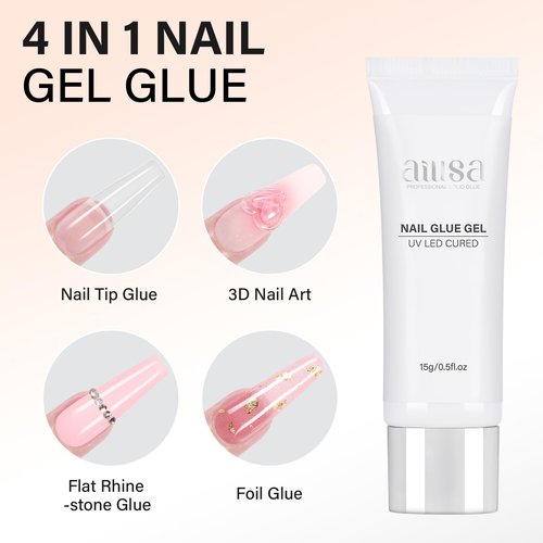 AILLSA Solid Gel Nail Glue for Nail Tips Strong Nail Glue for Press Ons Professional Fake Acrylic Soft Nails Glue U V Lamp Curing Needed - Long Lasting 15g / 0.5fl.oz
