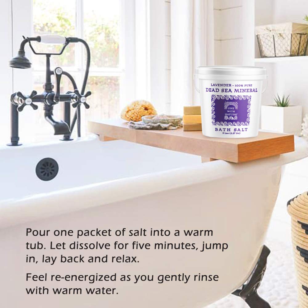 One With Nature 100% Pure Dead Sea Salt, 5Lb - Fine Bath Salts for Soaking, Body Exfoliator, Acne Treatment, 21 Essential Minerals, Fragrance-Free, for Men, Women, Children. Helps Skin Conditions
