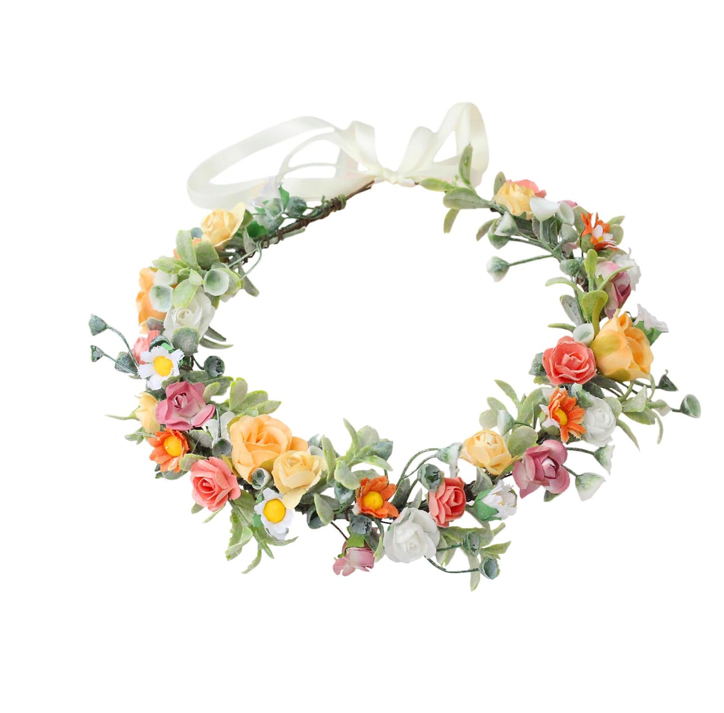 LLinfflr Fairy Flower Crown Woodland Headband Elf Floral Headpiece Hair Wreath Elven Circlet for Women Girls Bridal Wedding Prom Halloween Cosplay Photo Props