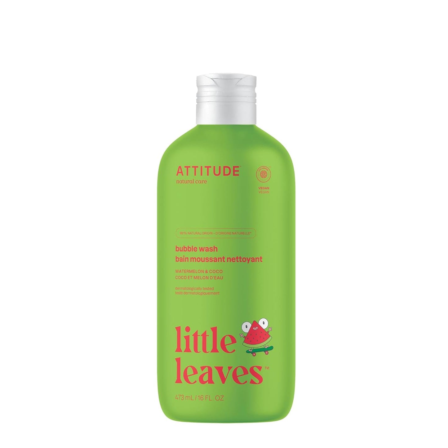 Attitude Bubble Wash for Kids - EWG Verified Vegan Bubble Bath & Shampoo | Watermelon & Coco, 16 Fl Oz