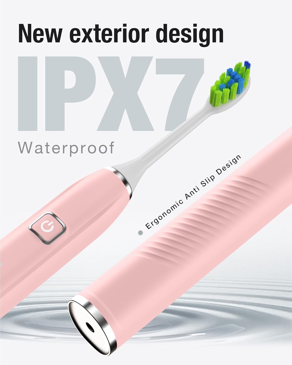 7AM2M Sonic Electric Toothbrush - 6 Brush Heads, 120-Day Battery, 5 Modes, Smart Timer | Pink