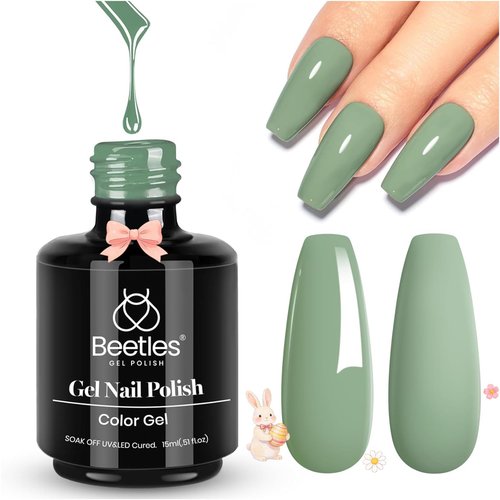 Beetles Green Gel Nail Polish, Emerald Olive Sage Green Eucalyptus Gel Polish 15ml Soak Off UV LED Day Nails Lamp Easter Spring Nails Art Manicure Salon DIY Home Gift for Her
