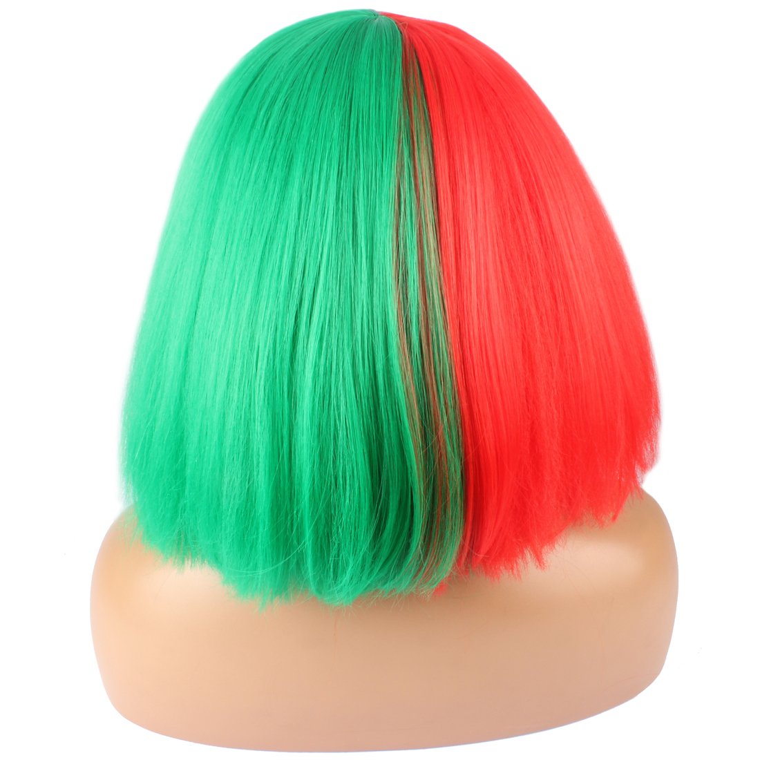 WeKen Fashion Wig Women's Short Bob Kinky Straight Full Bangs Synthetic Hairpieces Red and Green