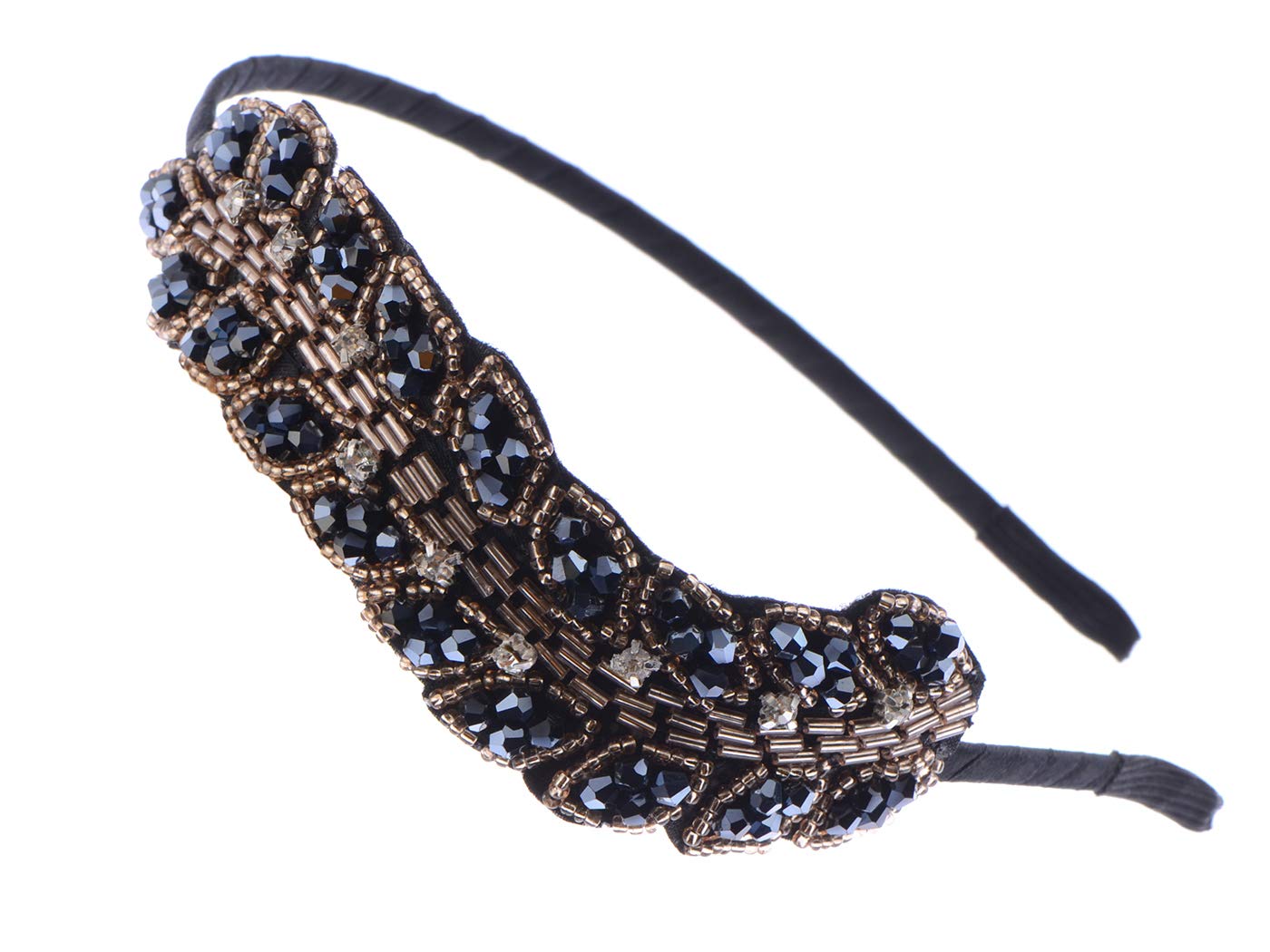 Alilang Flourish Floral Leaf Multicolored Beaded Black Headband Hair Piece