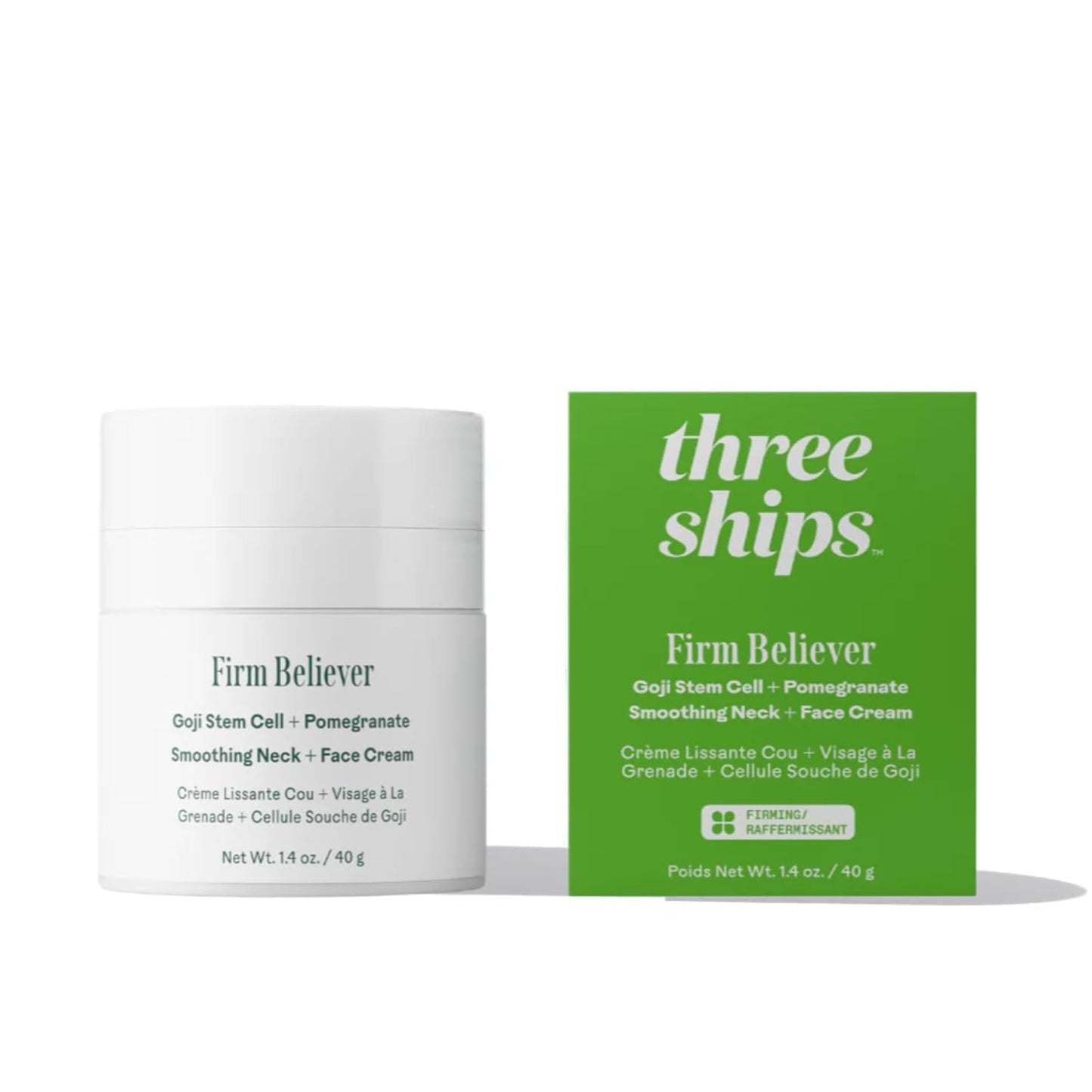 Three Ships - Firm Believer Goji Stem Cell & Pomegranate Face Cream | Moisturizes & Smooths Skin | Vegan & Cruelty-Free (1.4 oz | 40 g)