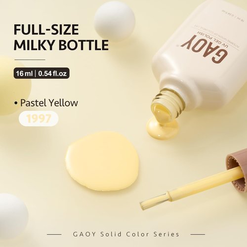 GAOY Pastel Yellow Gel Nail Polish, 16ml Soak Off Gel Polish, UV Light Cure for Nail Art DIY Manicure at Home, 1997 Pastel Yellow