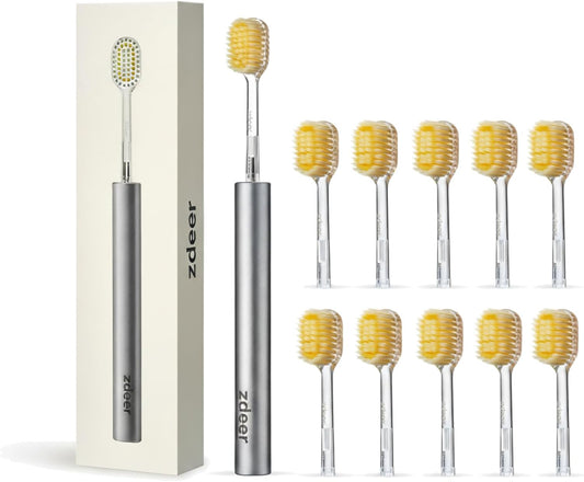 ZDEER Ultra Soft Bristle Toothbrush - Gentle Care for Sensitive Gums | Aluminum Alloy Handle, 11 Heads