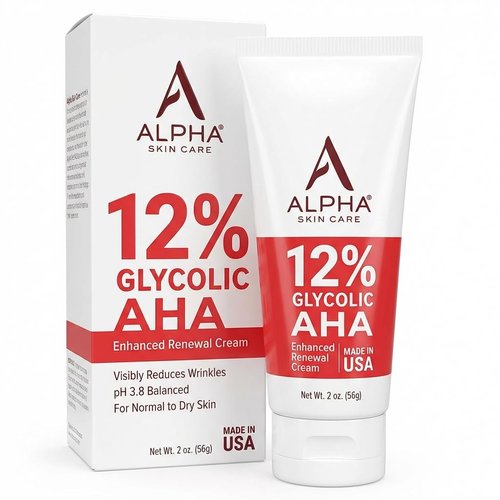 Alpha Skin Care Enhanced Renewal Cream - Anti-Aging 12% Glycolic AHA for Lines & Wrinkles | 2 Oz