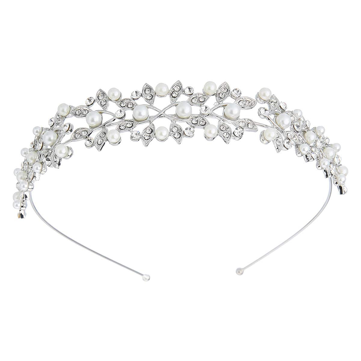 Wedding Rhinestone Headband, Crystal and Faux Pearl Crown for Bride Bridesmaids Tiara Hairband Simple Design Daily hair accessories (Silver A)