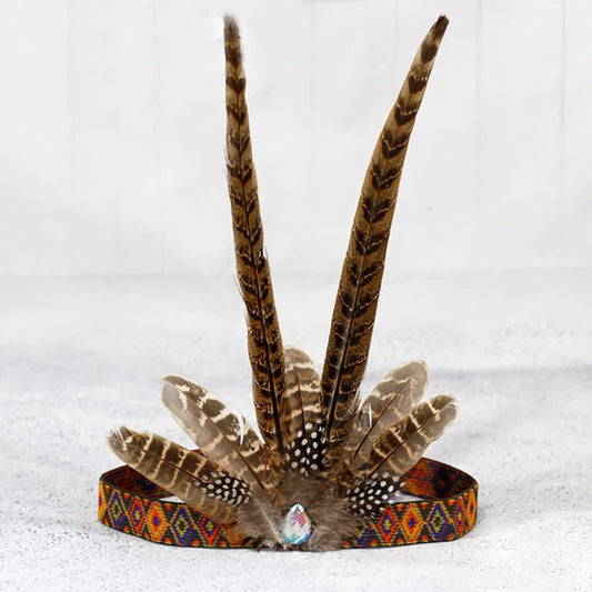 NICEYST Feather Headdress Headband Native American Indian Style Headwear Chief Costume Hair Accessories Handmade Headpiece for Thanksgiving Halloween Carnival (Style 1)