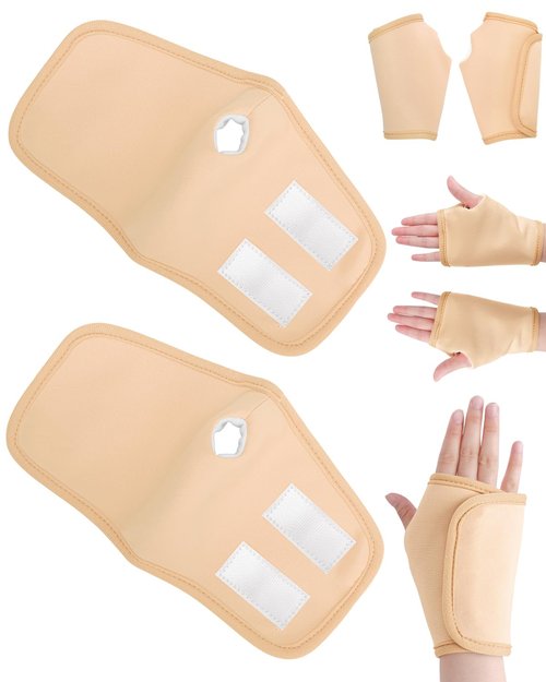 Uwbettry 2 Pcs Castor Oil Pack Wrap for Hands, Reusable Organic Cotton Hand Castor Oil Pads, Self Adhesive Adjustable Hand Wraps, Prevent Leakage, Comfort Fit (Khaki)