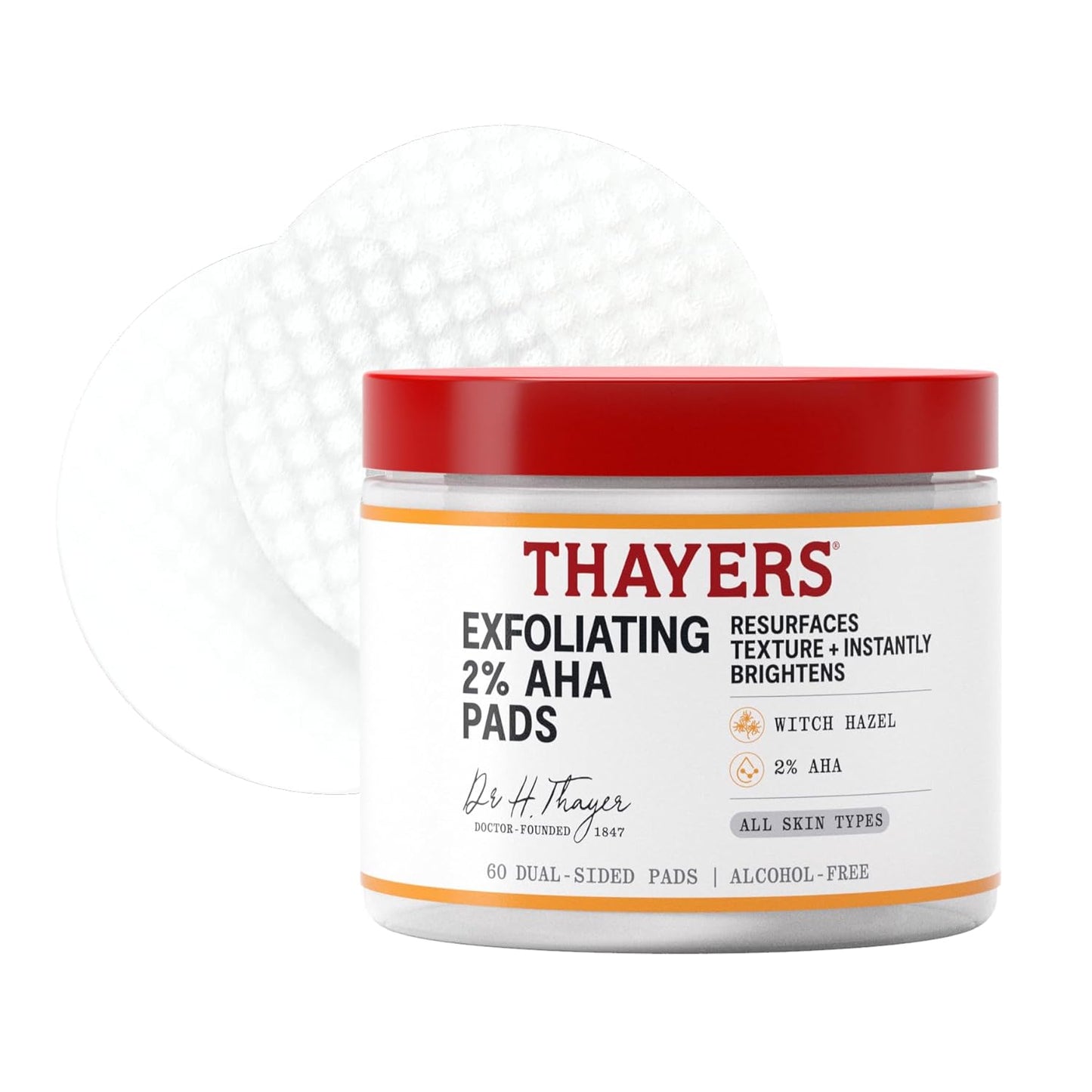 Thayers Exfoliating Toner Pads - 2% AHA with Witch Hazel & Glycolic Acid | 60 Count for All Skin Types