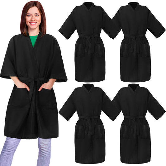 Toulite 4 Pcs Salon Client Gown Robes Cape Hair Salon Black Smock Client Gown Cape with Adjustable Tie for Hair Cutting(Two Pocket, Large)