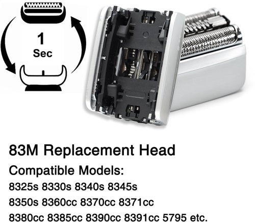 Braun 83M Replacement Shaver Head - Upgrade Foil & Cutter Blade for Series 8 Wet & Dry | 2-Pack