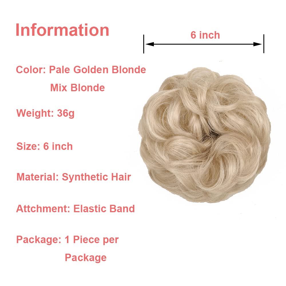 KETHBE Messy Bun Hair Piece Tousled Updo Hair Buns Extension Elastic Hair Band Hair Pieces Curly Hair Bun Scrunchie For Women (2PCS,Pale Golden Blonde Mix Blonde)