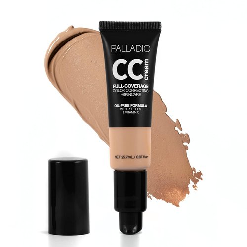 Palladio CC Cream - Full-Coverage Color Correction with Peptides & Vitamin C | Oil-Free, Tan 41N