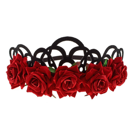 Love Sweety Halloween Vintage Crown Rose Headband Gothic Floral Headpiece (Red Crown)