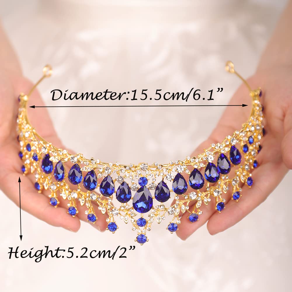 JWICOS Crystal Tiara and Crown for Women Baroque Blue Rhinestone Princess Tiara for Girls Tiara Headband for Wedding Prom Birthday Party Pageant Halloween Costume (Blue)