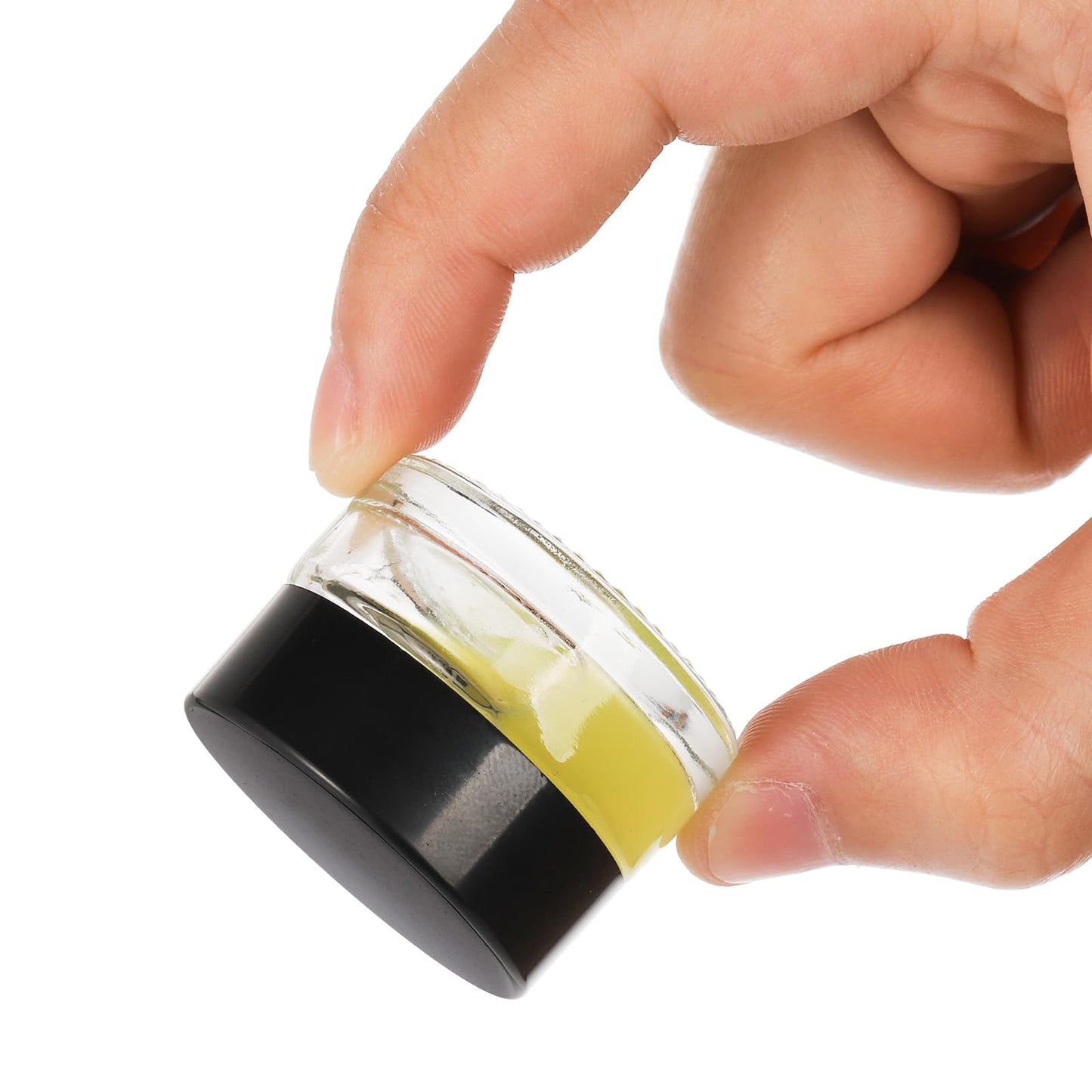 Coloch 90 Pack 5ml Empty Glass Jars with Black Lid, Clear Airtight Cosmetics Container Bulk Refillable Tiny Sample Jar for Cosmetics, Lotion, Cream, Samples, Wax, Skincare, Travelling, Retail Store