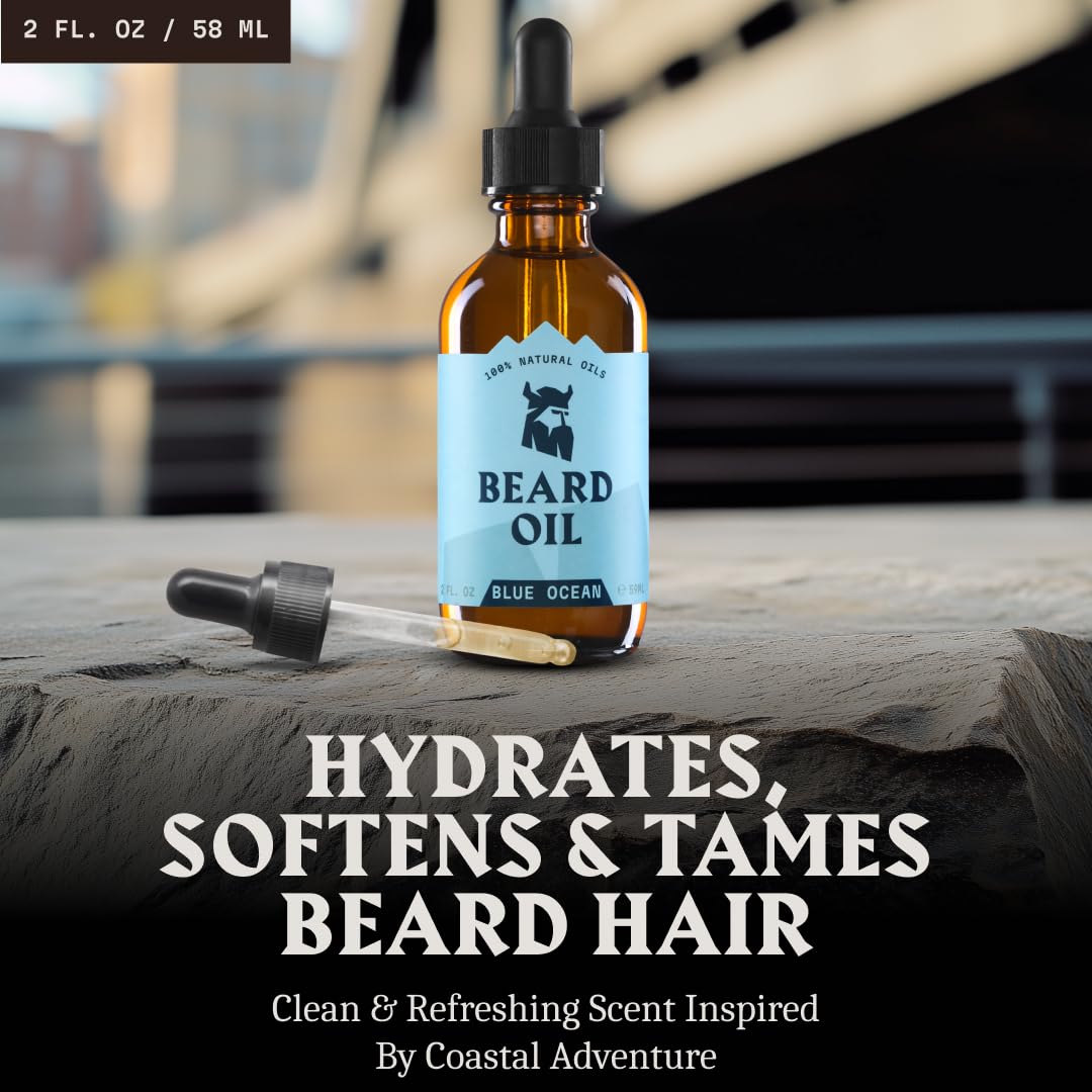 Viking Beard Oil - Naturally Derived Conditioner for Beard Growth & Softening | 2 Fl Oz, Blue Ocean