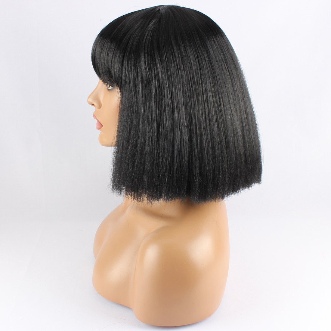 WeKen Fashion Wig Women's Short Bob Kinky Straight Full Bangs Synthetic Hairpieces Black