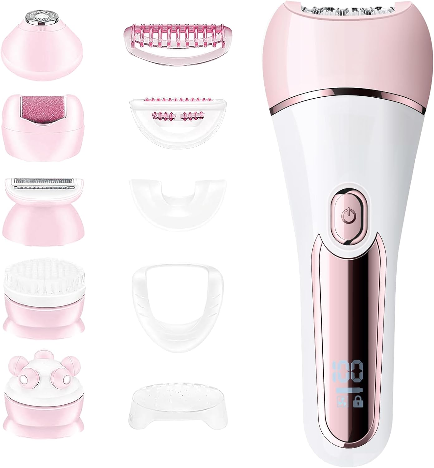 Skiennix Epilator for Women - 6-in-1 Hair Removal System with Shaver, Facial Brush & Waterproof Design (Pink)